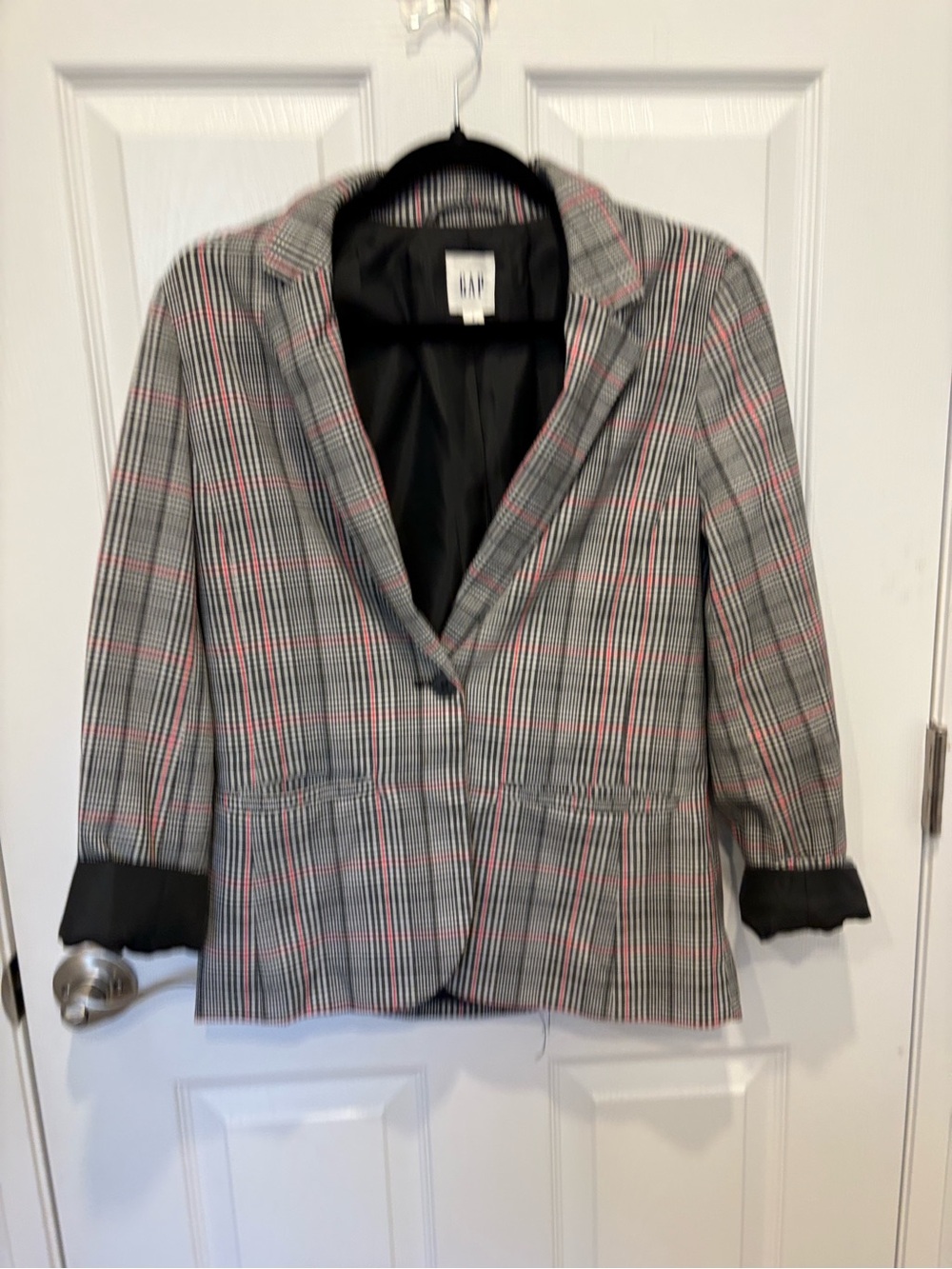 GAP Grey Plaid Blazer with Pink Stripe #1232